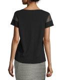 V-Neck Sweater with Sheer Insets, Black
