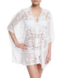 Kara Hibiscus Netted-Lace Caftan Coverup