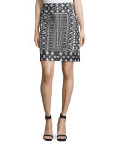 Patrice Embroidered-Print Pencil Skirt
