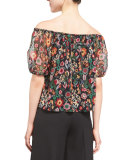 Off-The-Shoulder Floral-Print Top, Black