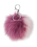 Two-Tone Fox Fur Pompom/Charm for Handbag, Purple/Pink