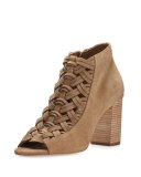 Westley Woven Suede Open-Toe Bootie, Desert