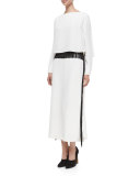 Long-Sleeve Column Gown w/Fringe Trim