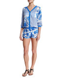 Levana Floral-Print Short Romper Coverup
