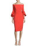 Selena Off-The-Shoulder Sheath Dress, Flame