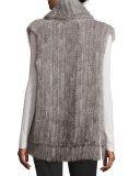 Knit Mink Open-Front Vest, Gray
