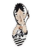 Layla Striped Tassel Sandal, Black/White
