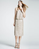 Samala Silk Embroidered Blouson Dress, Canvas White/Gold
