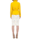 Boulder-Print Midi Pencil Skirt, Cream