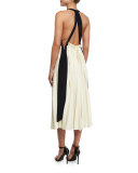 Sleeveless Silk-Trim Pleated Midi Dress, Alabaster