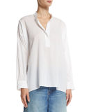 Kimono-Sleeve Split-Neck Pullover