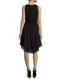Sleeveless Shirred Chiffon Dress, Black