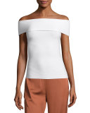 Dominique Off-the-Shoulder Ribbed Top, Ivory