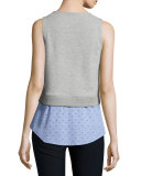 Knit Sweatshirt Combo Tank, Blue/Gray