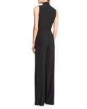 Sheryl Tie-Neck Wide-Leg Jumpsuit, Black