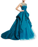 Illusion Strapless Ball Gown W/Rosettes, Teal