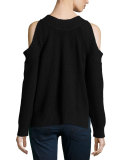 Peekaboo Cold-Shoulder Ribbed Wool-Blend Sweater, Black