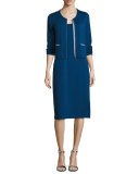 Sleeveless Stretch Pique Tank Dress, Azure