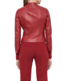 Asymmetric Cropped Leather Jacket, Miracle Berry