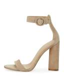 Giselle Suede Chunky-Heel Sandal, Beige