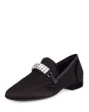 Men's Frayed-Silk Rhinestone-Embellished Formal Loafer, Black