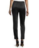 Satin Pull-On Ankle Pants, Black