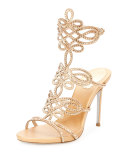 Laser-Cut Crystal 105mm Sandal, Gold