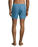 Intertwined-Print Retro Swim Trunks, Blue