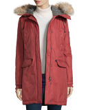 Fur-Hood Mid-Length Parka Jacket