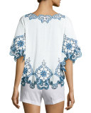 Ellis Half-Sleeve Embroidered Top, White