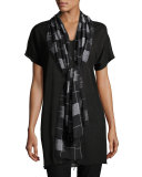 Organic Cotton Gridded Ikat Scarf, Black