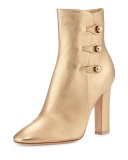 Savoie Metallic Button-Loop Ankle Boot, Gold