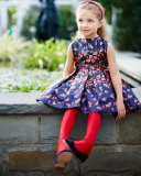 Degrade Pansies Mikado Party Dress, Navy/Ruby, Size 2-14
