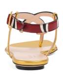 Yoko Snake-Print T-Strap Sandal, Red/Gold
