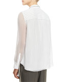 Striped Chiffon-Overlay Blouse, Multi