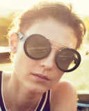 Round Acetate Brow-Bar Sunglasses