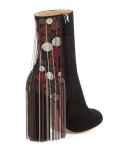 Bead-Fringe Suede Ankle Boot, Black/Mix