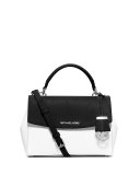 Ava Small Bicolor Leather Satchel Bag, White/Black