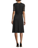 Half-Sleeve Dress w/Lace Overlay, Black