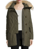 Hooded Fur-Trim Parka, Olive