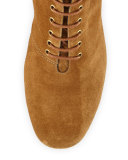Fringed Suede Lace-Up Boot, Tan