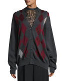 Argyle-Intarsia V-Neck Cardigan, Balsamic 