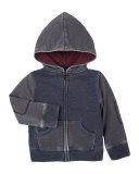 Hooded Colorblock Burnout Track Jacket, Navy, Size 2T-7Y