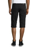 Distressed Slim-Fit Denim Shorts, Black
