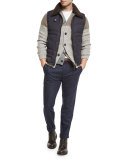 Chalk-Stripe Flat-Front Trousers, Navy
