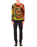 Butterfly-Embroidered Long-Sleeve Tie-Dye T-Shirt, Green Multi