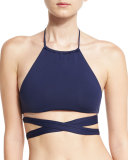 Lizzie Halter Wrap Swim Top, Midnight Blue