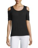 Drapey Lux Cold-Shoulder Tee, Black