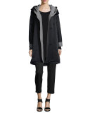 Reversible Hooded Rain Coat, Black/Pewter