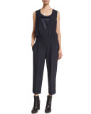 Pinstripe V-Neck Jumpsuit, Navy